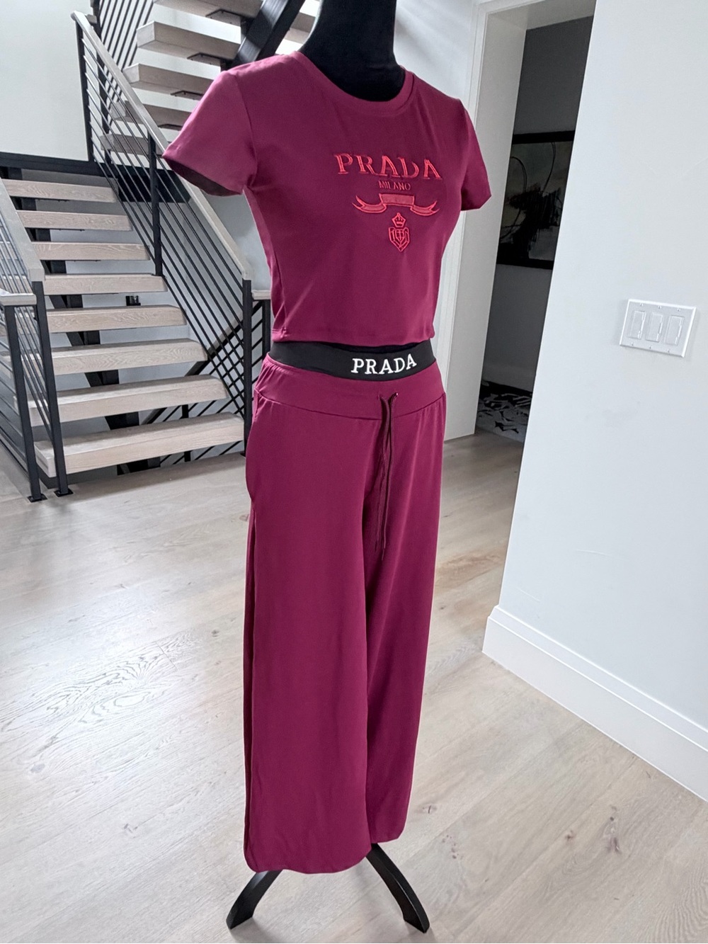 Burgundy Lounge Pants & Crop Tee Set size S - Picture 12 of 13